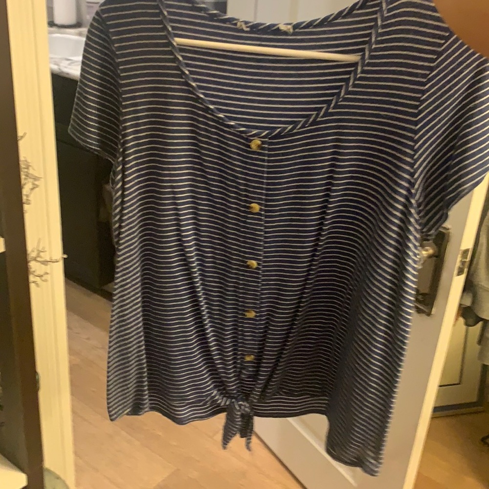 Blue and white striped shirt with buttons